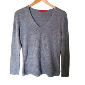 Krimson Klover Grey‎ Sweater Size L Large 100% Wool V-Neck